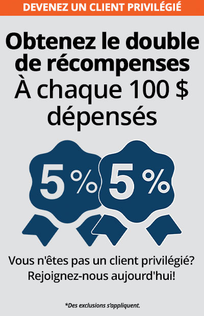 Les clients privilégiés obtiennent le double de récompenses pour chaque tranche d'achat de 100 $. Vous n'êtes pas un client privilégié? Join Now *Exclusions apply.