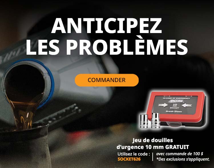 Gardez une longueur d’avance sur les problèmes. Commandez maintenant. Ensemble de douilles d’urgence de 10 mm gratuit avec toute commande de 100&nbsp;$. *Exclusions applicables. Utilisez le code : SOCKET626.