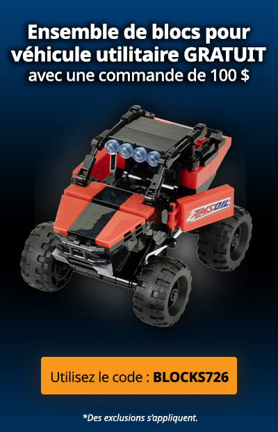 Ensemble de blocs pour véhicule utilitaire gratuit avec toute commande de 100 $. Utilisez le code : BLOCKS726. Commandez maintenant. *Des exclusions s’appliquent.