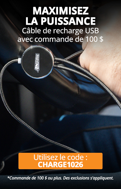 Maximisez la puissance. Câble de chargement USB gratuit pour toute commande de 100 $. Utilisez le code : CHARGE1026. Commandez maintenant. *Des exclusions s’appliquent.