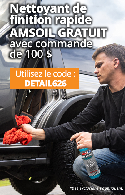 Commandez maintenant. Détaillateur rapide gratuit AMSOIL avec $100 Ordre. *Des exclusions s’appliquent. Utilisez le code : DETAIL626.